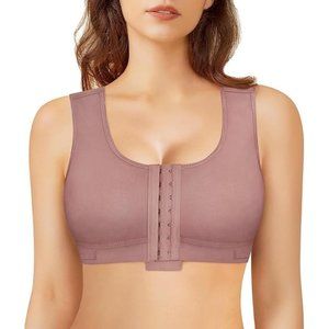 Women Front Closure Compression Bras for Post with Adjustable Straps -Purple